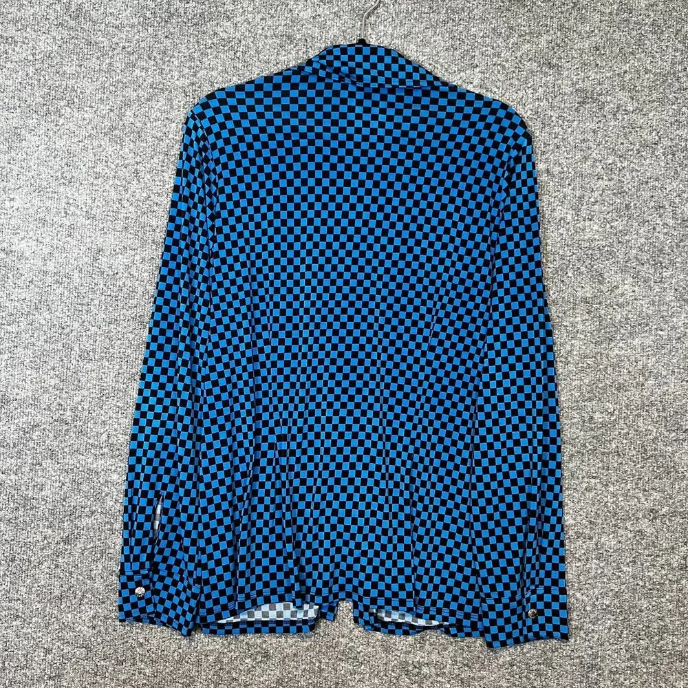 Michael Kors Shirt Womens XL Blue Black Checkered Button‎ Up Stretch Casual